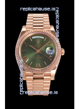 Rolex Day Date Watch in Green Dial with Roman Hour Numerals Cal.3255 Movement - 904L Steel 
