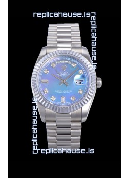 Rolex Day Date Watch in Blue Dial with Diamonds Hour Numerals ETA Movement - 904L Steel 