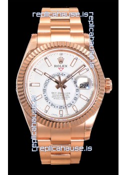 Rolex Sky-Dweller REF# 336235 White Dial Watch in Rose Gold 904L Steel Case 1:1 Mirror Replica