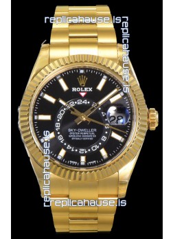 Rolex Sky-Dweller REF# 336235 Black Dial Watch in Yellow Gold 904L Steel Case 1:1 Mirror Replica