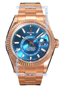 Rolex Sky-Dweller REF# 336235 Blue-Green Dial Watch in Rose Gold 904L Steel Case 1:1 Mirror Replica