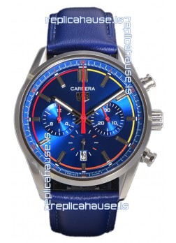 Tag Heuer Carrera Swiss Quartz Movement Replica Watch in Blue Dial - Blue Leather Strap