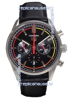 Tag Heuer Carrera Chronograph 42 Swiss Quartz Replica Watch Black Dial Leather Strap