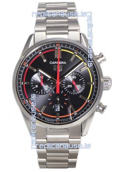 Tag Heuer Carrera Chronograph 42 Swiss Quartz Replica Watch Black Dial Steel Strap 