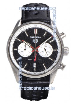 Tag Heuer Carrera Chronograph 43 Swiss Quartz Replica Watch Black Dial Leather Strap 
