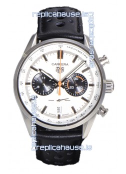 Tag Heuer Carrera Chronograph 43 Swiss Quartz Replica Watch White Dial Leather Strap