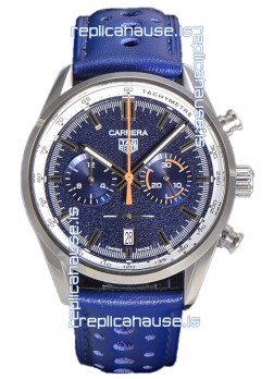 Tag Heuer Carrera Chronograph 43 Swiss Quartz Replica Watch Blue Dial Leather Strap