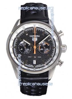 Tag Heuer Carrera Chronograph 43 Swiss Quartz Replica Watch Black Dial Leather Strap