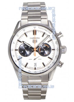 Tag Heuer Carrera Chronograph 43 Swiss Quartz Replica Watch White Dial Steel Strap 
