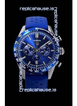Tag Heuer Carrera Swiss Quartz Movement Replica Watch in Blue Dial - Blue Rubber Strap