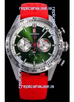 Tag Heuer Carrera Swiss Quartz Movement Replica Watch in Green Dial - Red Rubber Strap