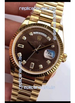 Rolex Day Date 128238 Presidential 18K Yellow Gold Watch 36MM - Brown Dial 1:1 Mirror Quality Watch