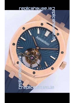 Audemars Piguet Royal Oak Tourbillon 41mm Blue Dial in 904L Rose Gold Case Rubber Strap