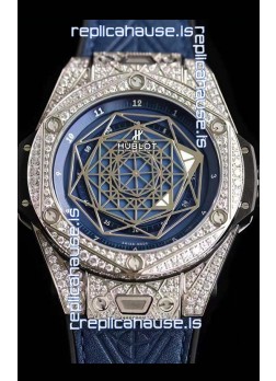 Hublot Big Bang Sang Bleu 45MM Stainless Steel Diamonds Edition Swiss Replica Watch