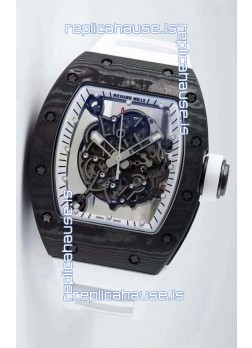 Richard Mille RM055 Forged Carbon Casing 1:1 Mirror Replica Watch in White Strap 