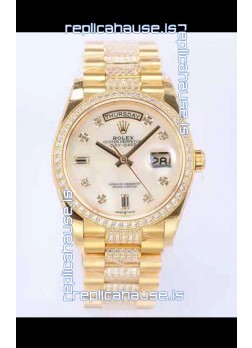 Rolex Day Date Presidential 18K Yellow Gold Watch 36MM - White Pearl Dial 1:1 Mirror Quality Watch