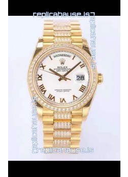 Rolex Day Date Presidential 18K Yellow Gold Watch 36MM - White Roman Dial 1:1 Mirror Quality Watch