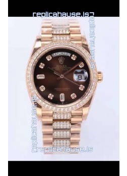 Rolex Day Date Presidential Rose Gold Watch 36MM - Brown Dial 1:1 Mirror Quality Watch
