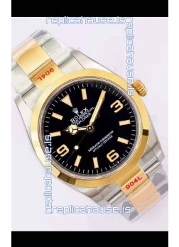 Rolex Explorer I Black Dial - Yellow Gold on Steel in 3235 Swiss Automatic Movement
