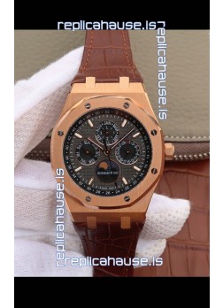Audemars Piguet Royal Oak Perpetual Calendar Swiss Replica Rose Gold Casing Watch in Grey Dial