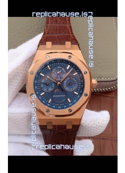 Audemars Piguet Royal Oak Perpetual Calendar Swiss Replica Rose Gold Casing Watch in Blue Dial