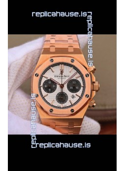 Audemars Piguet Royal Oak Chronograph White Dial Rose Gold on 904L Steel - 1:1 Mirror Replica