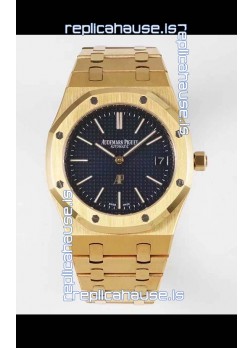 Audemars Piguet Royal Jumbo Oak Extra Thin Swiss Replica Yellow Gold - 1:1 Mirror Replica Watch Black Dial