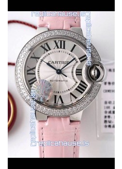 Ballon De Cartier Swiss Automatic 1:1 Mirror Quality 33MM in Stainless Steel Casing - Diamonds Bezel