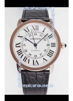Ronde De Cartier Swiss Replica Watch - Rose Gold in White Dial 