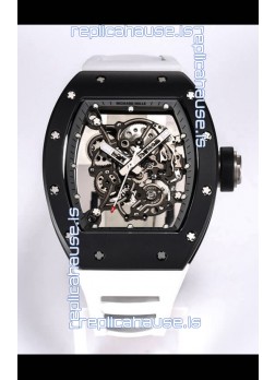 Richard Mille RM055 Black Ceramic Casing 1:1 Mirror Replica Watch in White Strap