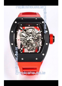 Richard Mille RM055 Black Ceramic Casing 1:1 Mirror Replica Watch in Red Strap