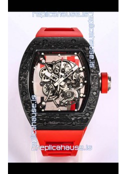 Richard Mille RM055 Black Carbon Casing 1:1 Mirror Replica Watch in Red Strap