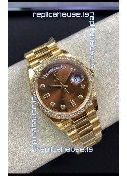 Rolex Day Date 36MM Yellow Gold M128348RBR-0005 in Brown Dial 1:1 Mirror Replica Watch