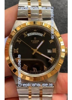 Tudor Royal Edition Watch - 1:1 Mirror Replica in Two Tone Casing - Black Roman Dial