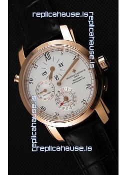 Vacheron Constantin Malte Dual Time Regulator Pink Gold Swiss Replica Watch 