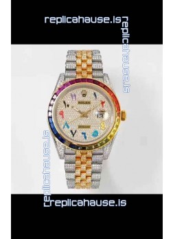 Rolex Datejust Full ICED Out Arabic Numerals Watch in 41MM Casing - 3135 Movement Yellow Gold