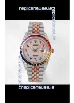Rolex Datejust Full ICED Out Arabic Numerals Watch in 41MM Casing - 3135 Movement Rose Gold 