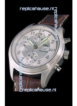 IWC Der Flieger Chronograph Swiss Replica Watch in Silver White Dial