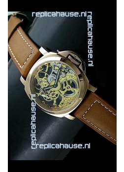 Panerai Luminor Skeleton Dial Swiss Watch in Rose Gold Casing