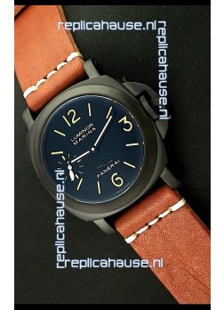 Panerai Luminor Marina Black Seal PVD Swiss Watch in Brown Strap