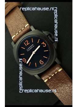 Panerai Luminor Marina Black Seal PVD Swiss Watch in Dark Brown Strap