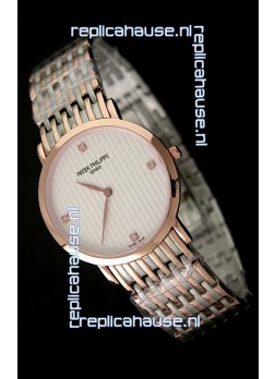 Patek Philippe Geneve Men Japanese Rose Gold Watch in Diamond Hour Markers