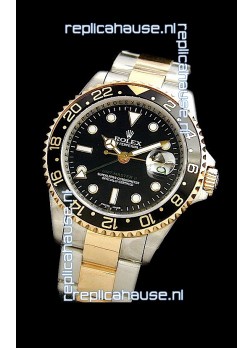 Rolex GMT Master II Swiss Replica Two Tone Gold Watch in Black Dial