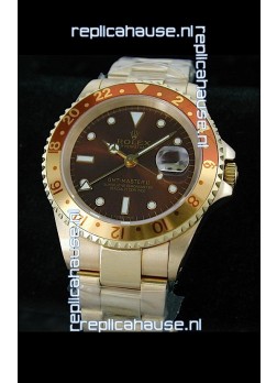 Rolex GMT Master II Swiss Replica Gold Watch in Dark Red Dial