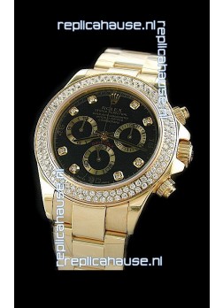 Rolex Daytona Swiss Replica Gold Watch in Full Diamond Bezel