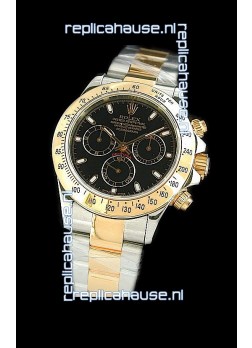 Rolex Oyster Cosmograph Swiss Replica Two Tone Gold Watch in Black Dial
