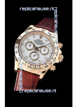 Rolex Daytona Cosmograph Swiss Replica Gold Watch in Brown Leather Strap