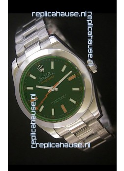 Rolex Oyster Perpetual Milgauss Swiss Replica Stainless Steel Watch in Black Dial