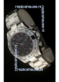 Rolex Daytona Cosmograph Swiss Replica Stainless Steel Watch in Black Dial