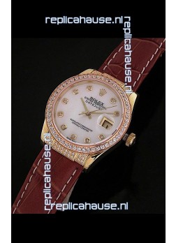 Rolex DateJust Japanese Mens Replica Yellow Gold Watch in Mop White Dial